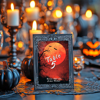 Halloween Bröllop Fladdermus Full Moon Bordsnummer