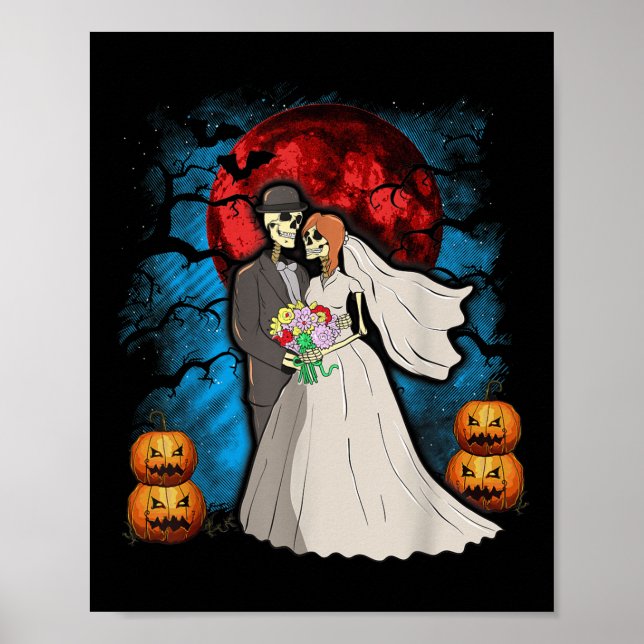 Halloween Bröllop Gift Skeleton par Bride Groom Poster (Framsidan)