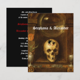 Halloween Bröllop, Goth, Skull, inbjudan till Anpa