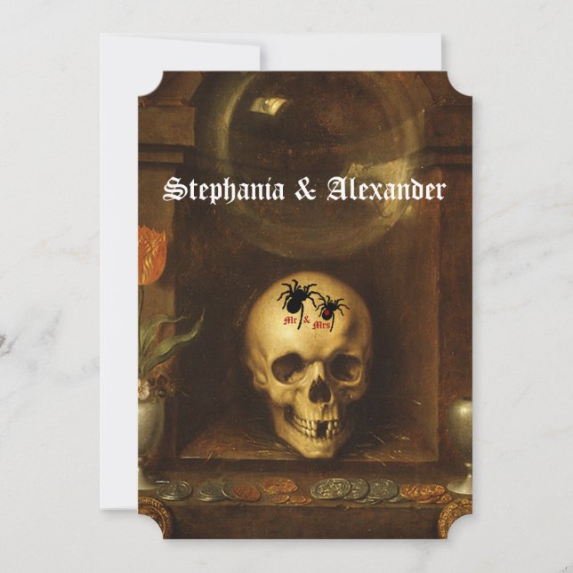 Halloween Bröllop Goth, Skull, Spiders-inbjudan Inbjudningar (Framsida)
