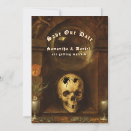 Halloween Bröllop Goth Skull Spiders Spara datum Inbjudningar