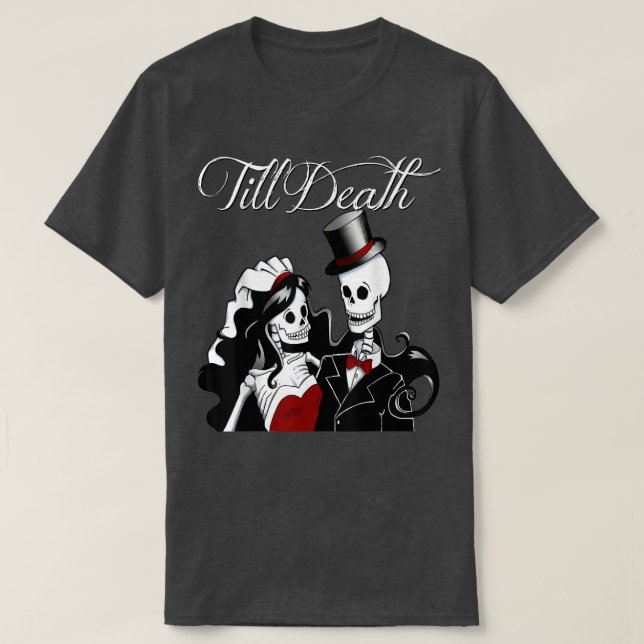 Halloween Bröllop Gothic Bride Groom Skeleton till T Shirt (Design framsida)
