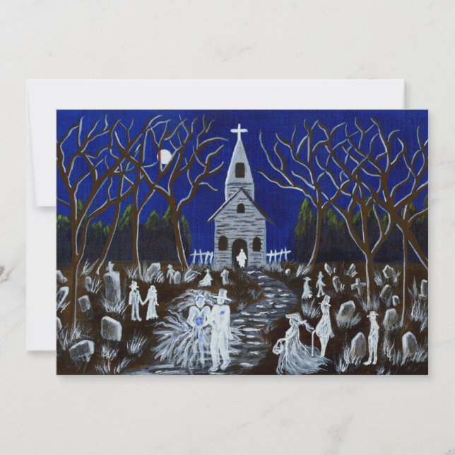 Halloween bröllop, inbjudan, kyrka, varar inbjudningar (Framsida)