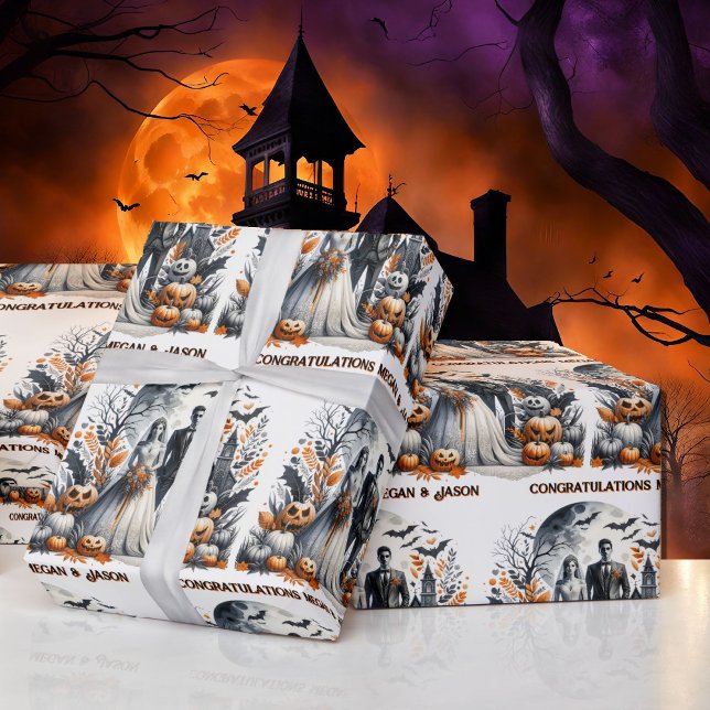 Halloween Bröllop personalize Namn Bride & Groom Presentpapper (Skapare uppladdad)