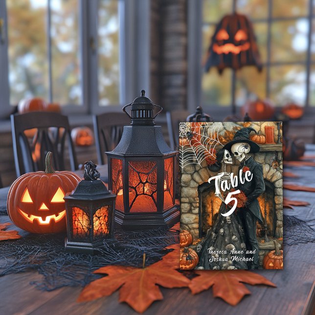 Halloween Bröllop Skeletons Black Spiders Fladderm Bordsnummer (Skapare uppladdad)