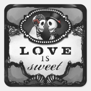 Halloween Bröllop Skeletons Kärlek är Sweet Square Fyrkantigt Klistermärke