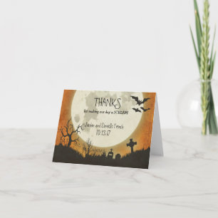 Halloween bröllop Tack-kort - måne i orange Tack Kort