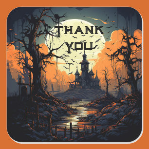 Halloween Bröllop Tack Scary Full Moon Fladdermus Fyrkantigt Klistermärke