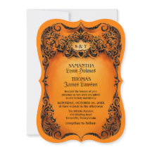 Halloween bröllopinbjudan - orange - svart gräns