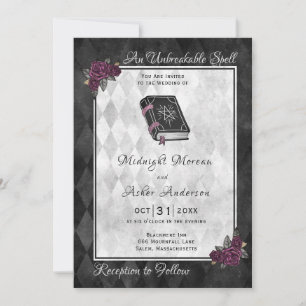 Halloween Bröllops Spell Book Grimoire Rose Svart Inbjudningar