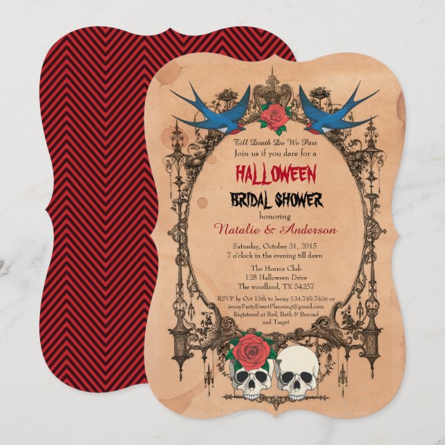 Halloween bröllopsdop invitation. Socker skallar Inbjudningar (Fram/baksida)