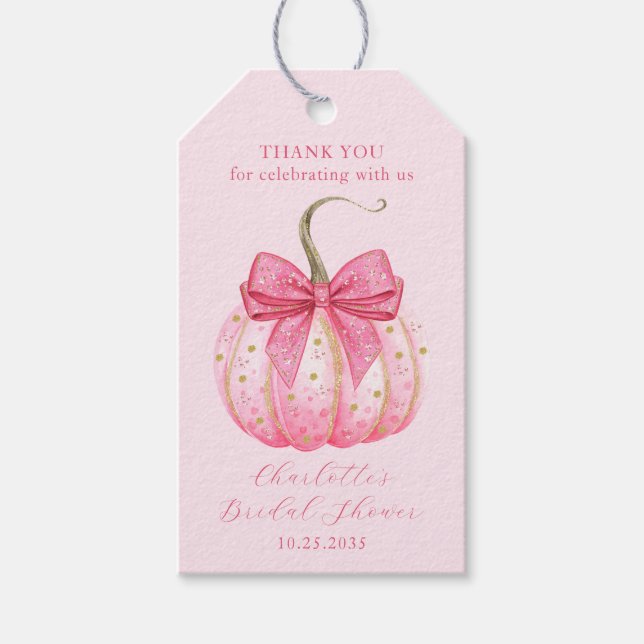 Halloween Bröllopsdusch Rosa Pumpa Tack Presentetikett (Framsidan)