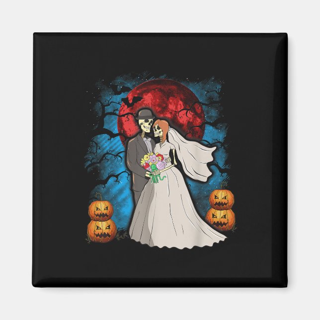 Halloween Bröllopsgåva Skelett Par Brud Groom Magnet (Framsidan)