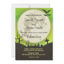Halloween-bröllopsinbjudan i grönt med måne