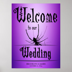 Halloween-bröllopsmottagningsskylt Lila Spider Poster