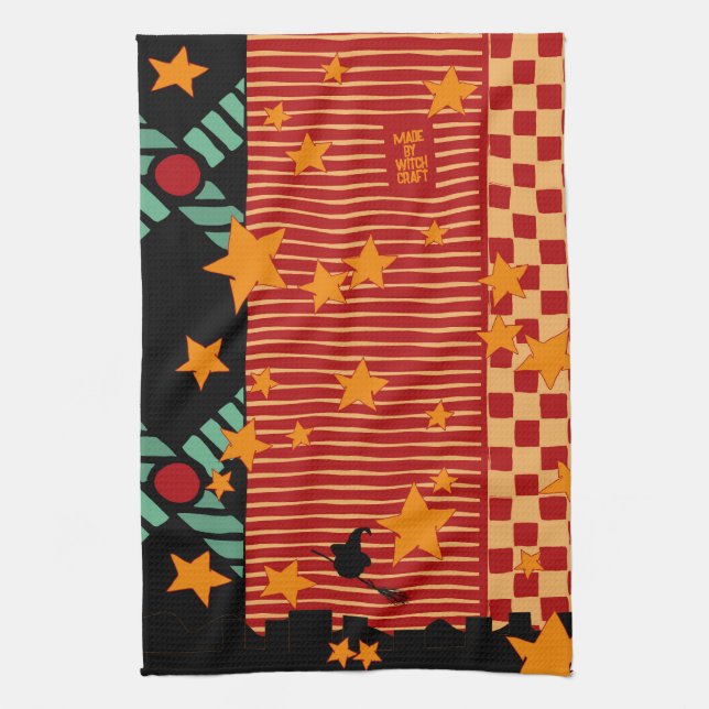 Halloween Broom Ride Over Starry City Tea Towel Kökshandduk (Vertikal)