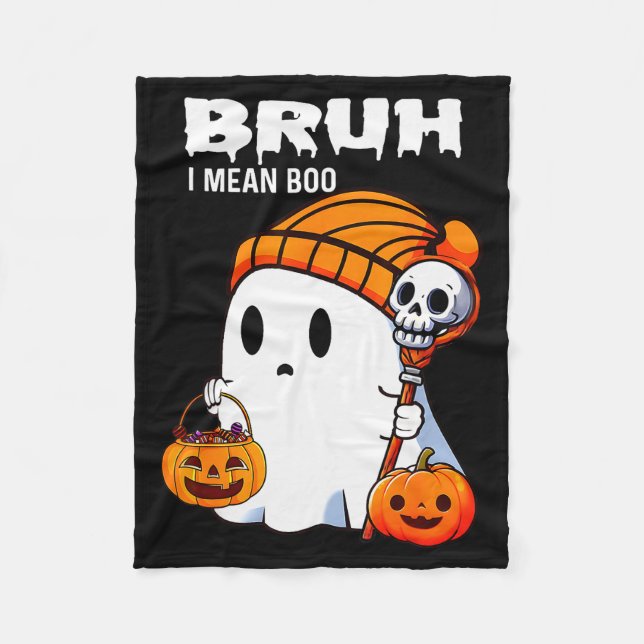 Halloween Bruh Ghost Boo Skull Pumpkin Boys Kids M Fleecefilt (Framsidan)