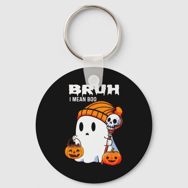 Halloween Bruh Ghost Boo Skull Pumpkin Boys Kids M Nyckelring (Framsida)