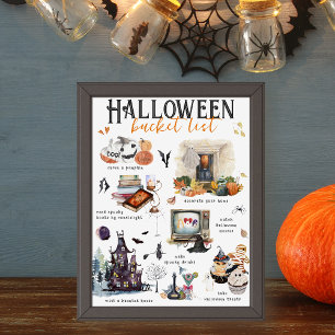 Halloween Bucket-lista Illustrationer av vattenf Poster