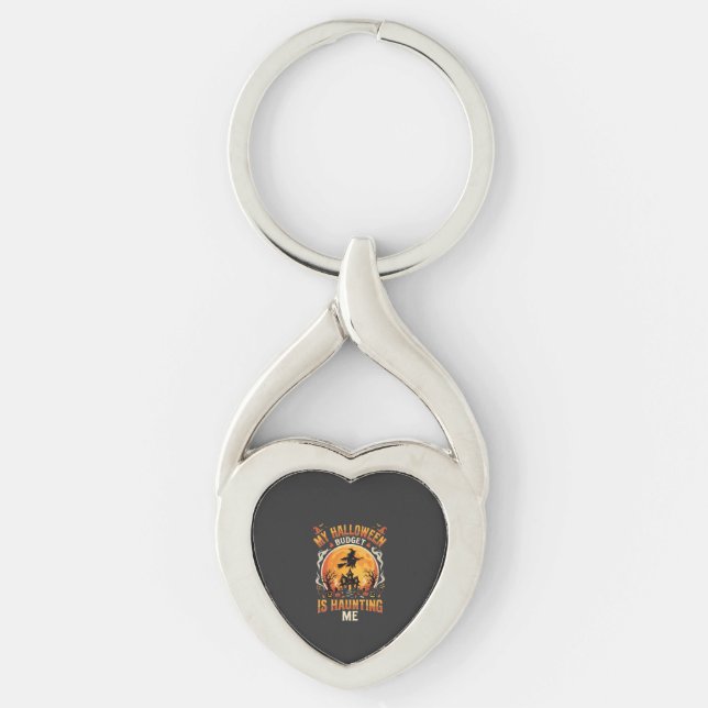 Halloween Budget Skräck Twisted Heart Silverfärgad Nyckelring (Framsidan)