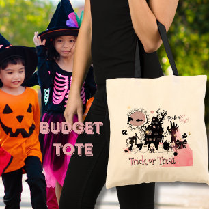 Halloween Budget Tote - Peek a Boo Haunted House Tygkasse