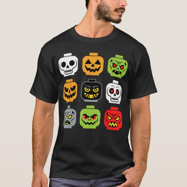 Halloween Building Brick Head Adult Men Youth Boy  T Shirt (Framsida)