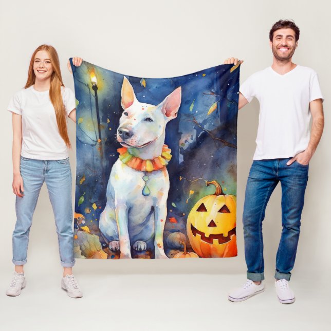 Halloween Bull Terrier Med Pumpa Skräck  Fleecefilt (På plats)