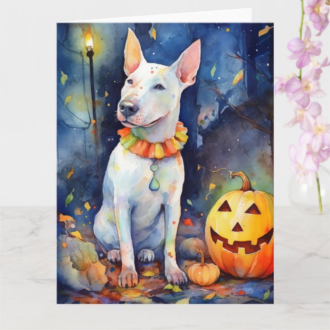 Halloween Bull Terrier Med Pumpa Skräck  Kort (Orkide)