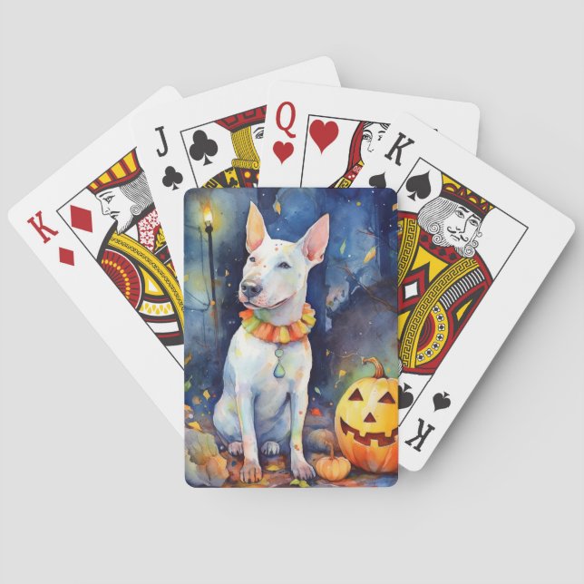 Halloween Bull Terrier med pumpor Scary Casinokort (Baksidan)
