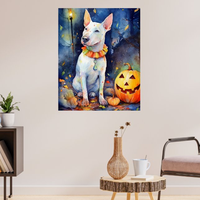 Halloween Bull Terrier med pumpor Scary Poster (Vardagsrum 3)