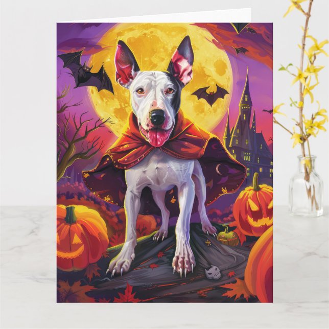 Halloween Bull Terrier Vampire Pumpkins Scary Kort (Gul blomma)