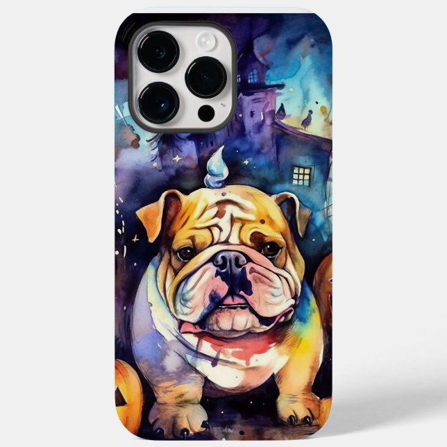 Halloween Bulldog Med Pumpa Skräckinjagande (Baksida)