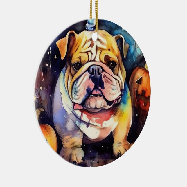 Halloween Bulldog Med Pumpa Skräckinjagande Julgransprydnad Keramik (Höger)
