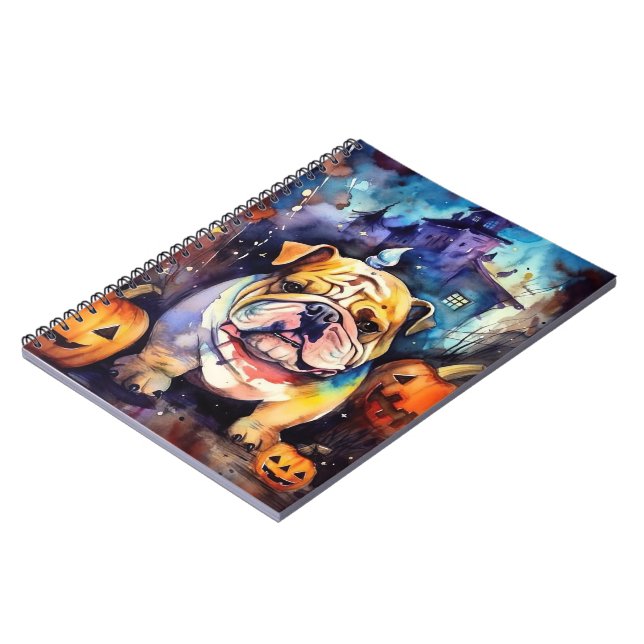 Halloween Bulldog med pumpor Anteckningsbok (Vänstra Sidan)