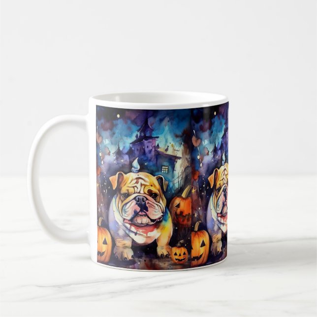 Halloween Bulldog med pumpor Kaffemugg (Vänster)