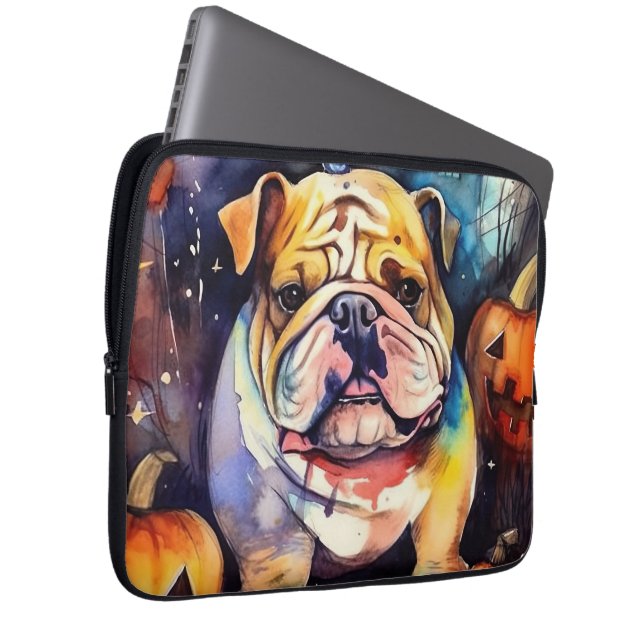 Halloween Bulldog med pumpor Laptop Fodral (Framsidan Höger)