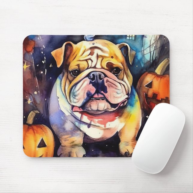 Halloween Bulldog med pumpor Musmatta (Med mus)