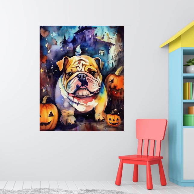 Halloween Bulldog med pumpor Poster (Barnkammare 1)