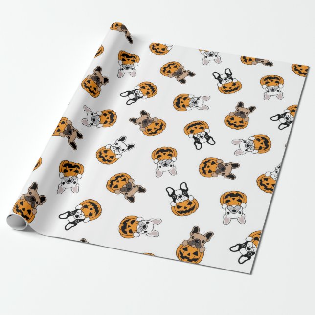 Halloween Bulldog och Pumpkins Mönster Presentpapper (Utrullad)
