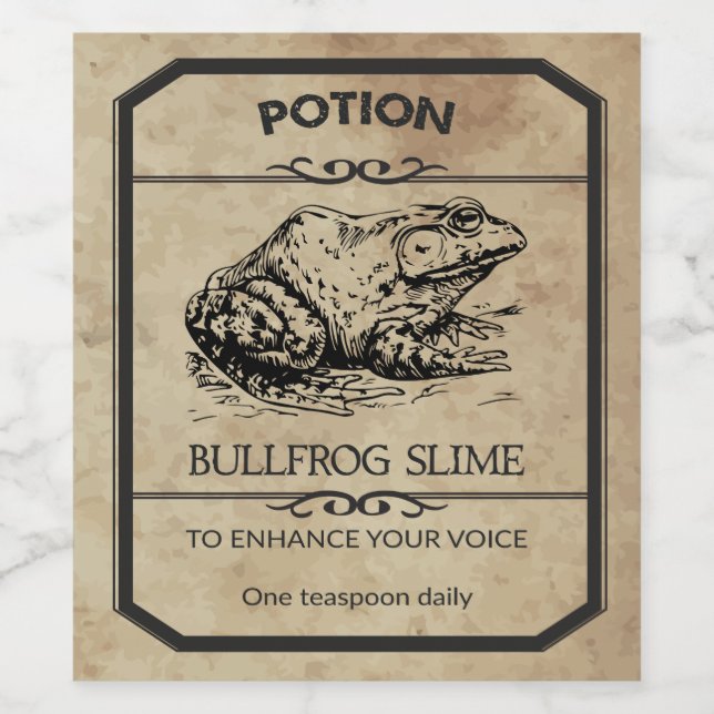 Halloween Bullfrog Slime Apothecary Vin-etikett Vinflaska Etikett (Singel etikett)