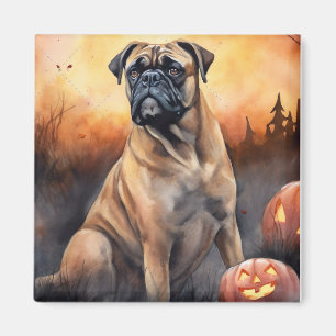 Halloween Bullmastiff med pumpor Scary Magnet