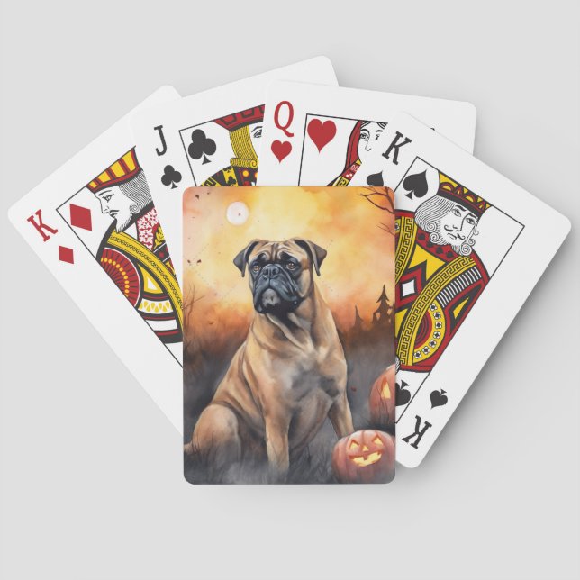 Halloween Bullmastiff med pumpor Skräckinjagande Casinokort (Baksidan)