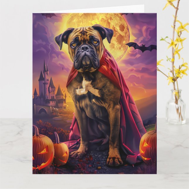Halloween Bullmastiff Vampire Pumpkins Scary Kort (Gul blomma)