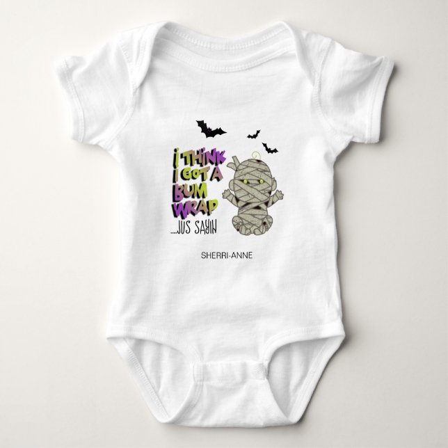 Halloween Bum Wrap Mummy Baby Grönt ID683 T Shirt (Framsida)