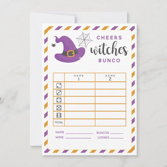 Halloween Bunco-kort Cheers Witches 2-ronder Inbjudningar (Framsida)