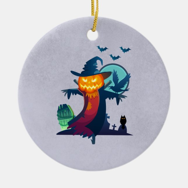 Halloween-bunden Fågelskrämma med Fladdermöss och  Julgransprydnad Keramik (Framsidan)