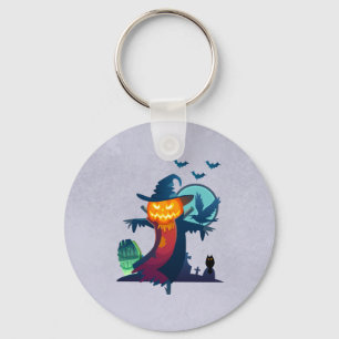 Halloween-bunden Fågelskrämma med Fladdermöss och Nyckelring