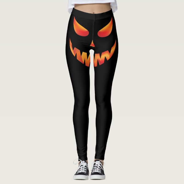 Halloween Burning Pumpkin Ansikte Leggings (Framsida)