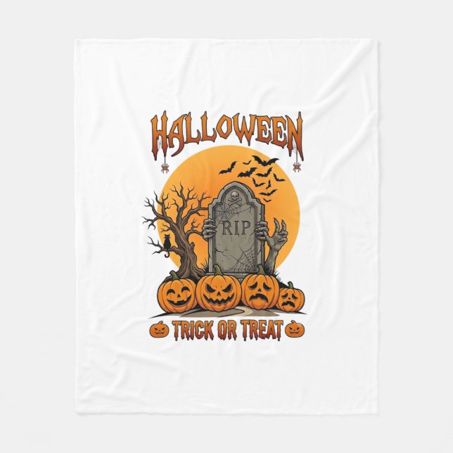 Halloween Bus eller Behandla Gravsten Zombie Hände Fleecefilt (Framsidan)