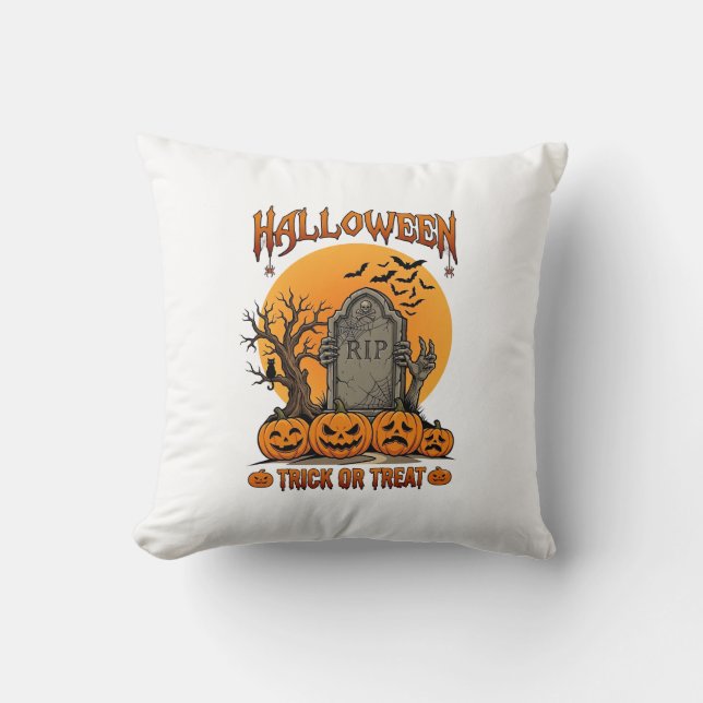 Halloween Bus eller Behandla Gravsten Zombiehänder Kudde (Framsida)